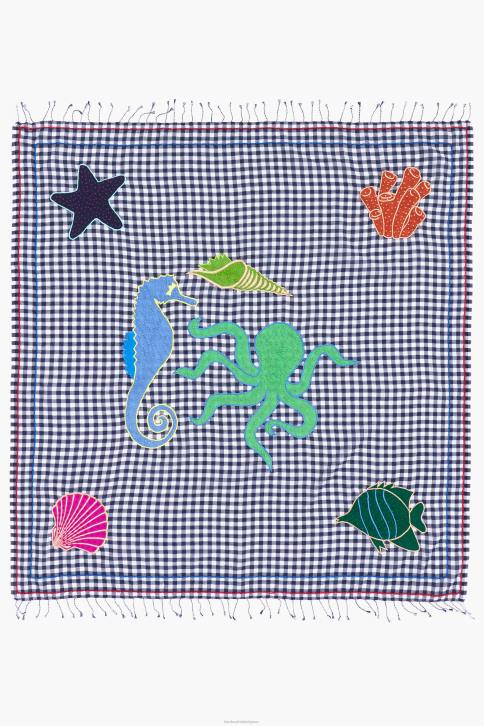 geborduurde geruite sjaal Bimba Y Lola marineblauw accessoires 4HDL632